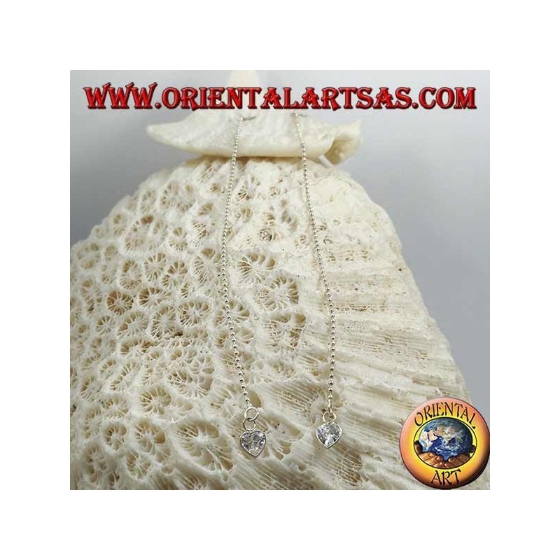 Orecchini in argento a farfalla con catenina a pallini e zircone a cuore bianco da 11 cm