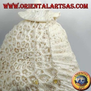 Orecchini in argento a farfalla con catenina a pallini e zircone a cuore giallo da 11 cm