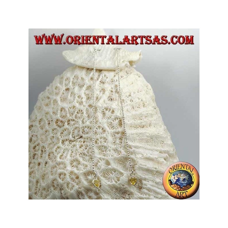 Pendientes de mariposa de plata con cadena pequeña y circonita de corazón amarillo de 11 cm.