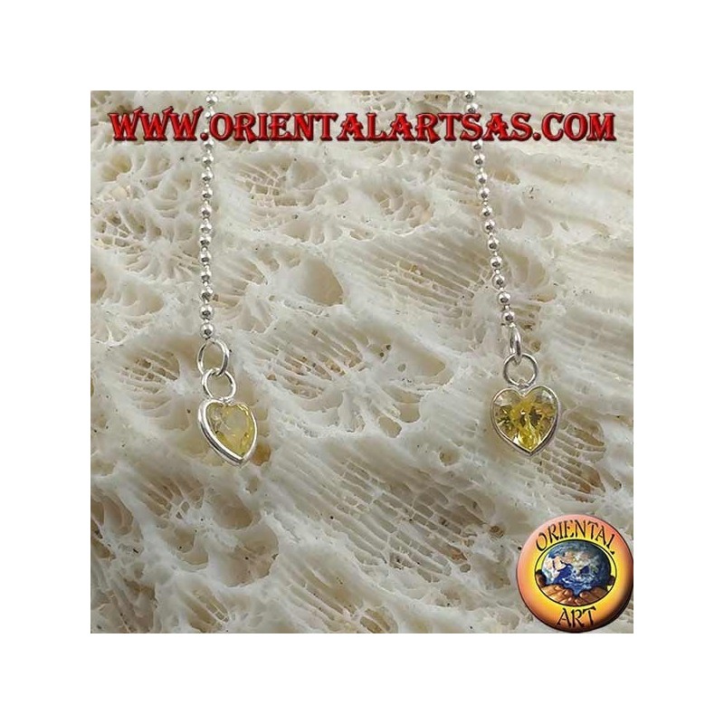 Orecchini in argento a farfalla con catenina a pallini e zircone a cuore giallo da 11 cm