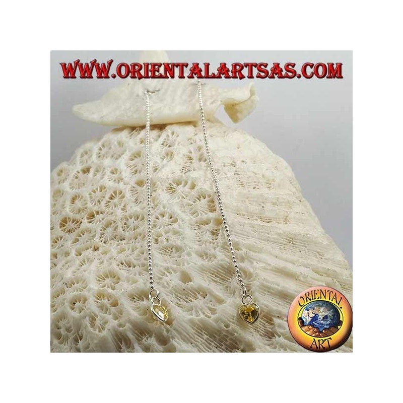 Orecchini in argento a farfalla con catenina a pallini e zircone a cuore giallo da 11 cm