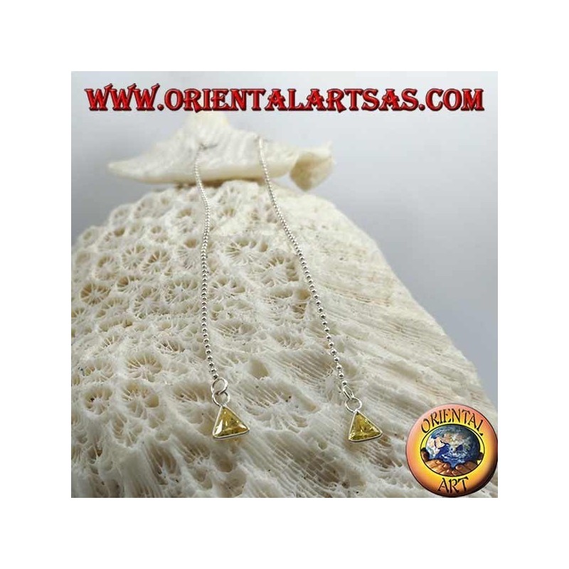 Pendientes de mariposa de plata con cadena de bolas y circonita amarilla de 11 cm.