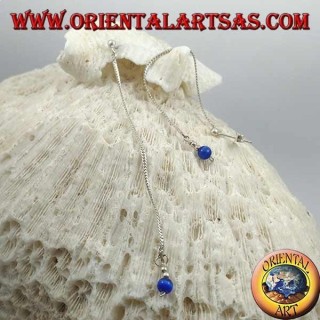 Orecchini in argento a farfalla con catenina a intreccio e pallina blu pendente da 9 cm