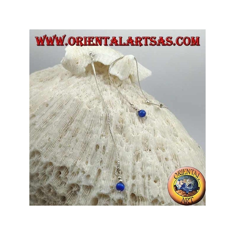 Silberne Schmetterlingsohrringe mit verschachtelter Kette und blauer 9 cm Kugel