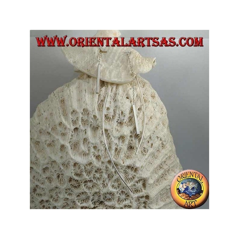 Pendientes de cadena de plata con barra gruesa recta y barra arqueada