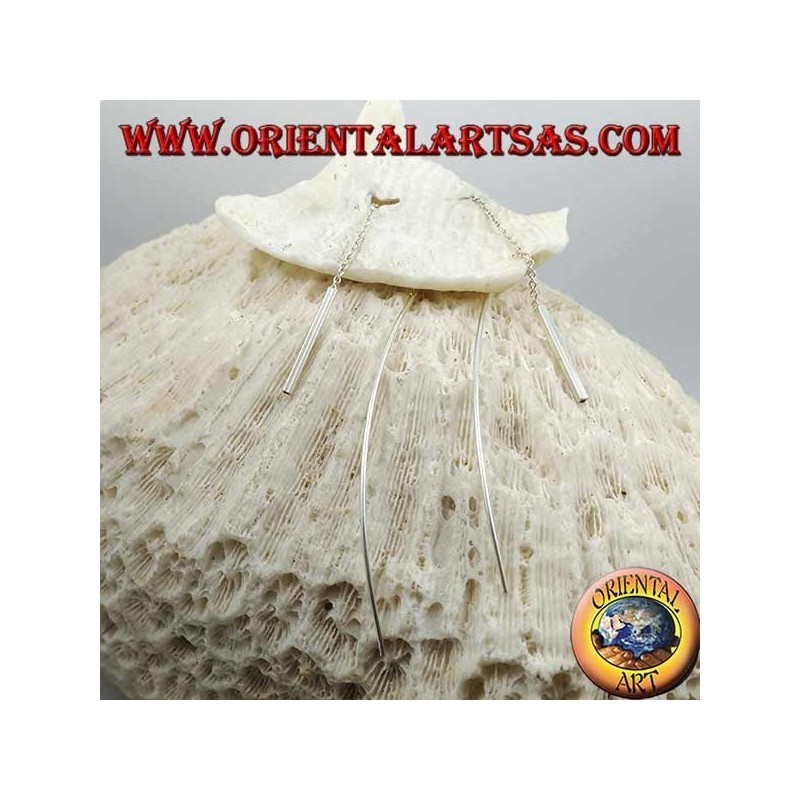 Boucles d'oreilles chaîne en argent avec barre droite épaisse et barre arquée