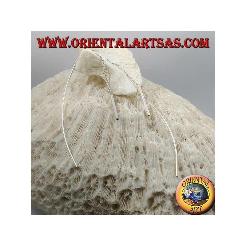 Silver chain earrings with thick straight bar and arched bar