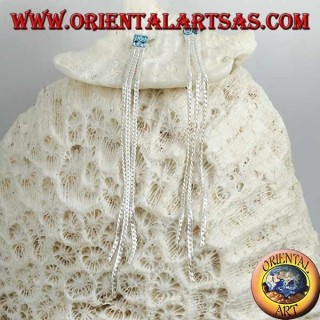 Orecchini in argento a farfalla con zircone quadrato celeste catenina e tripla catenina a intreccio da 8 cm