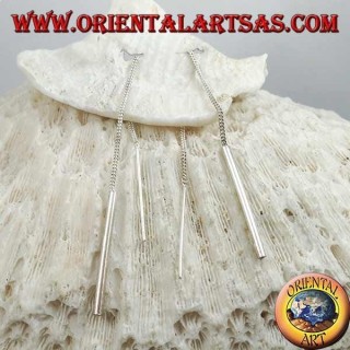 Boucles d'oreilles chaîne en argent avec une barre droite épaisse et une barre droite mince