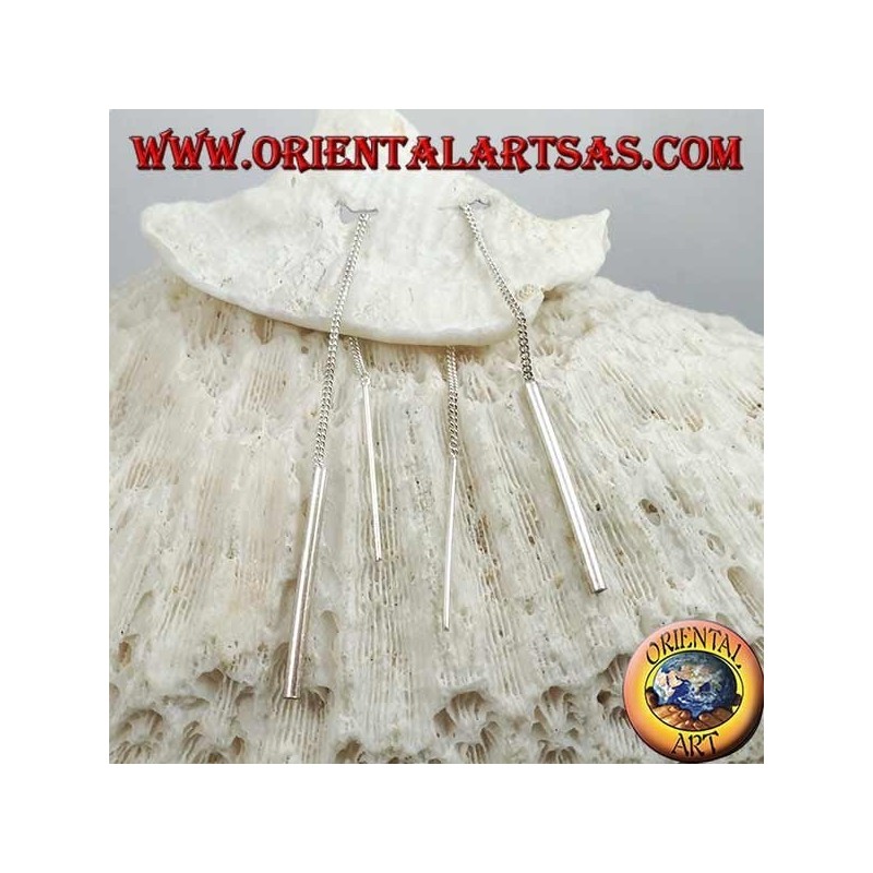 Orecchini in argento a catenina con barretta dritta spessa e barretta dritta sottile