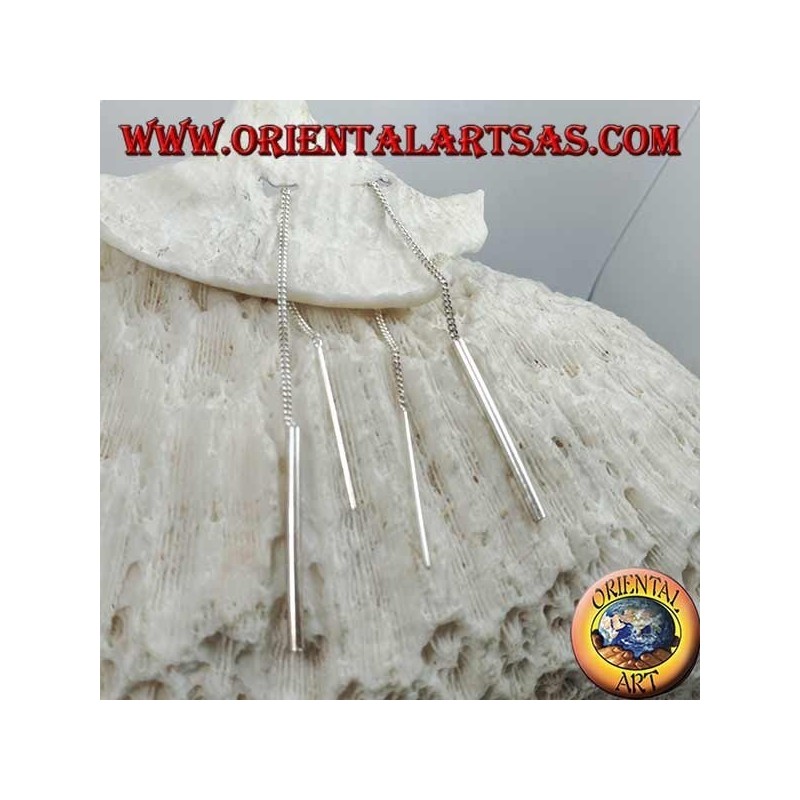 Orecchini in argento a catenina con barretta dritta spessa e barretta dritta sottile