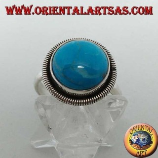 Anillo de plata con cabujón redondo turquesa rodeado de una fila de discos (18)