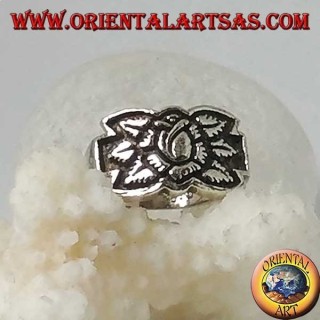 Silver ring with lotus flower in high relief