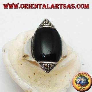 Bague en argent en forme d'oeil vertical en onyx et marcassite sur les pointes