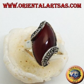 Silberring mit Karneol-Cabochon und zwei Halbkreisen aus