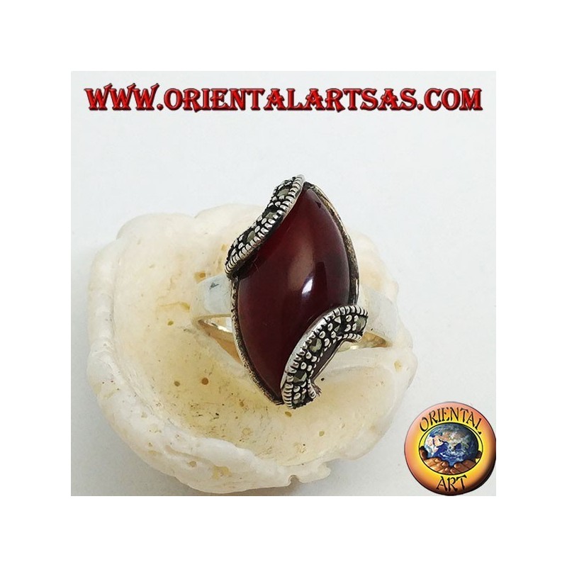 Silberring mit Karneol-Cabochon und zwei Halbkreisen aus