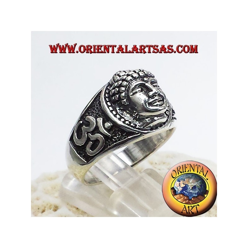 Anello testa di Buddha con Om in argento