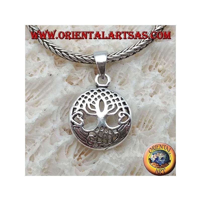 Pendentif en argent, Yggdrasil dans le petit cercle (arbre de vie ou arbre cosmique)