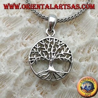 Pendentif en argent, stylisé Yggdrasil dans le cercle (arbre de vie ou arbre cosmique)