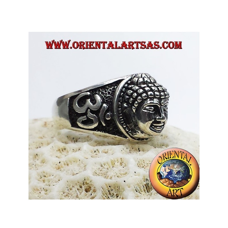 Buddha head with Om ring in silver