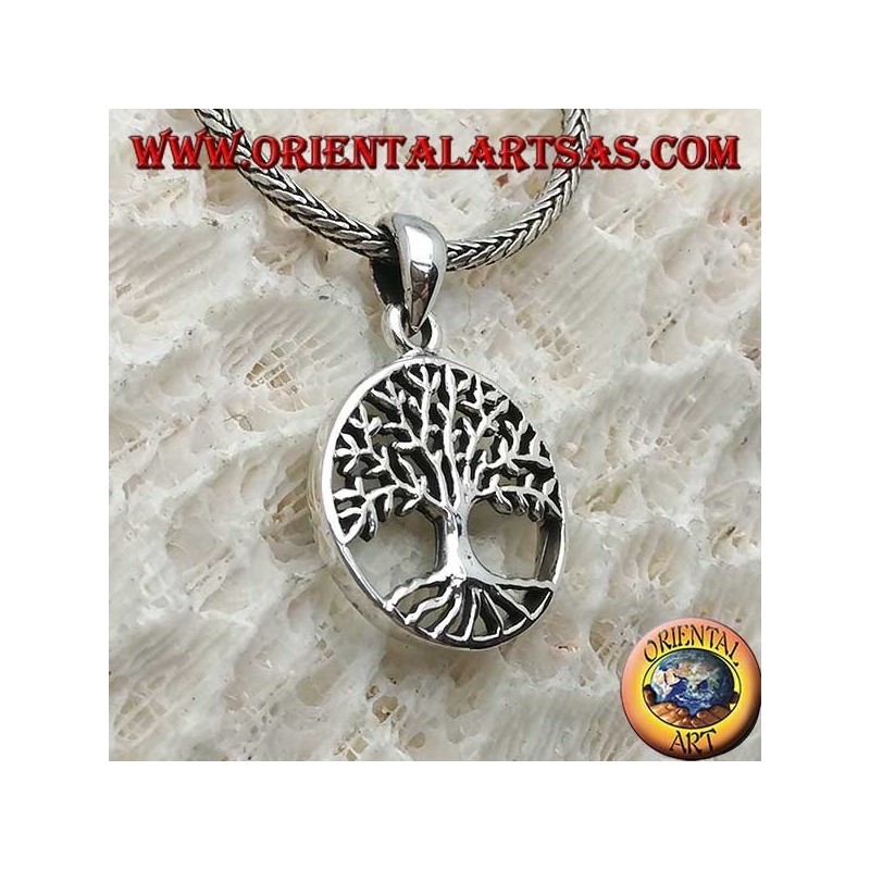 Silver pendant, stylized Yggdrasil in the circle (tree of life or cosmic tree)