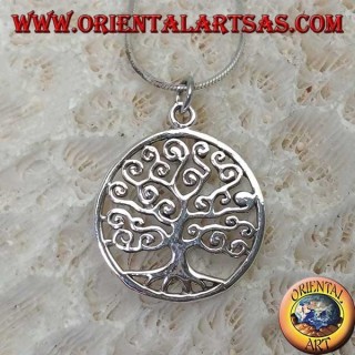 Colgante de plata, árbol de la vida de estilo Klimt en el círculo (delgado)