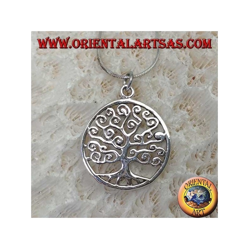 Pendentif en argent, arbre de vie de style Klimt dans le cercle (mince)