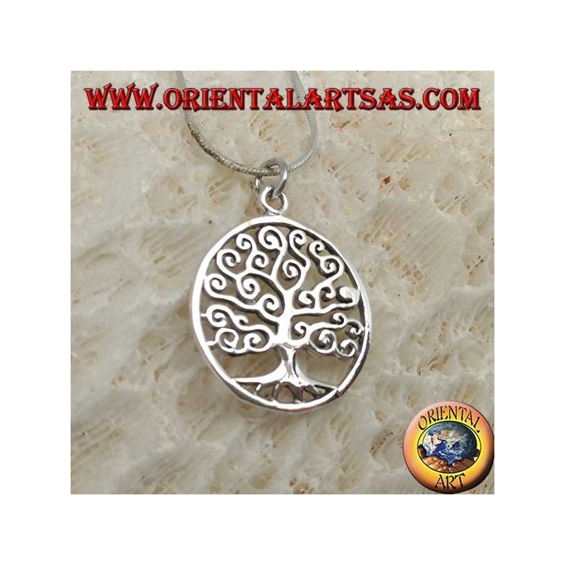 Ciondolo in argento, albero della vita in stile Klimt nel cerchio (sottile)