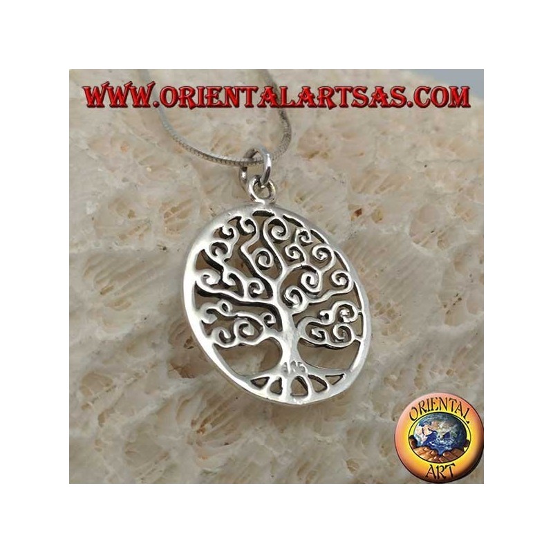 Colgante de plata, árbol de la vida de estilo Klimt en el círculo (delgado)