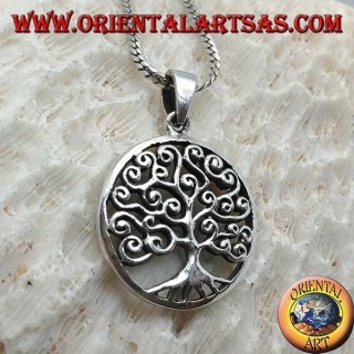 Silver pendant, Klimt-style tree of life in the circle (thick)