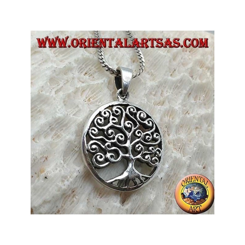 Silver pendant, Klimt-style tree of life in the circle (thick)