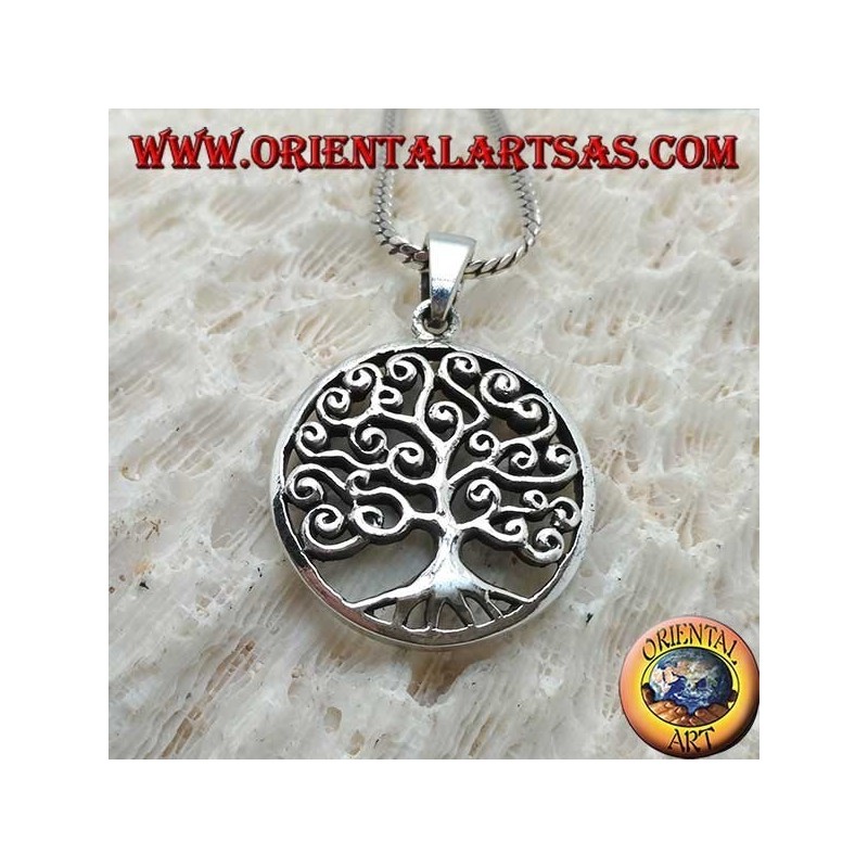 Silver pendant, Klimt-style tree of life in the circle (thick)