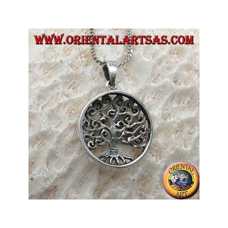 Ciondolo in argento, albero della vita in stile Klimt nel cerchio (spesso)