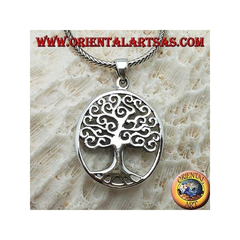 Pendentif en argent, arbre de vie de style Klimt dans l'ovale