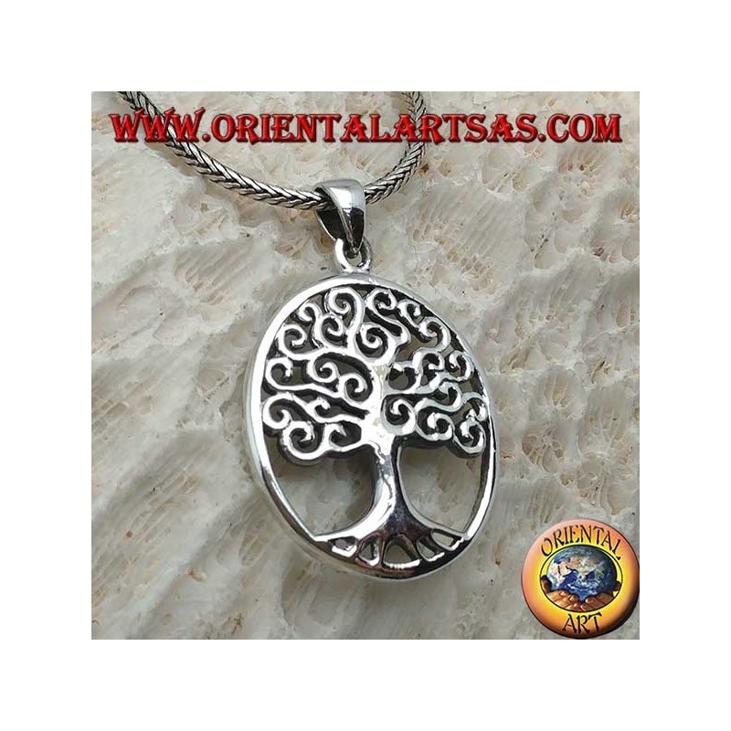 Ciondolo in argento, albero della vita in stile Klimt nell'ovale