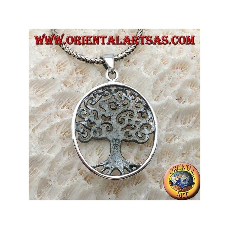 Ciondolo in argento, albero della vita in stile Klimt nell'ovale