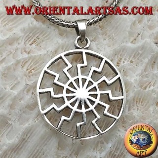 Silver pendant, black sun or simple solar wheel