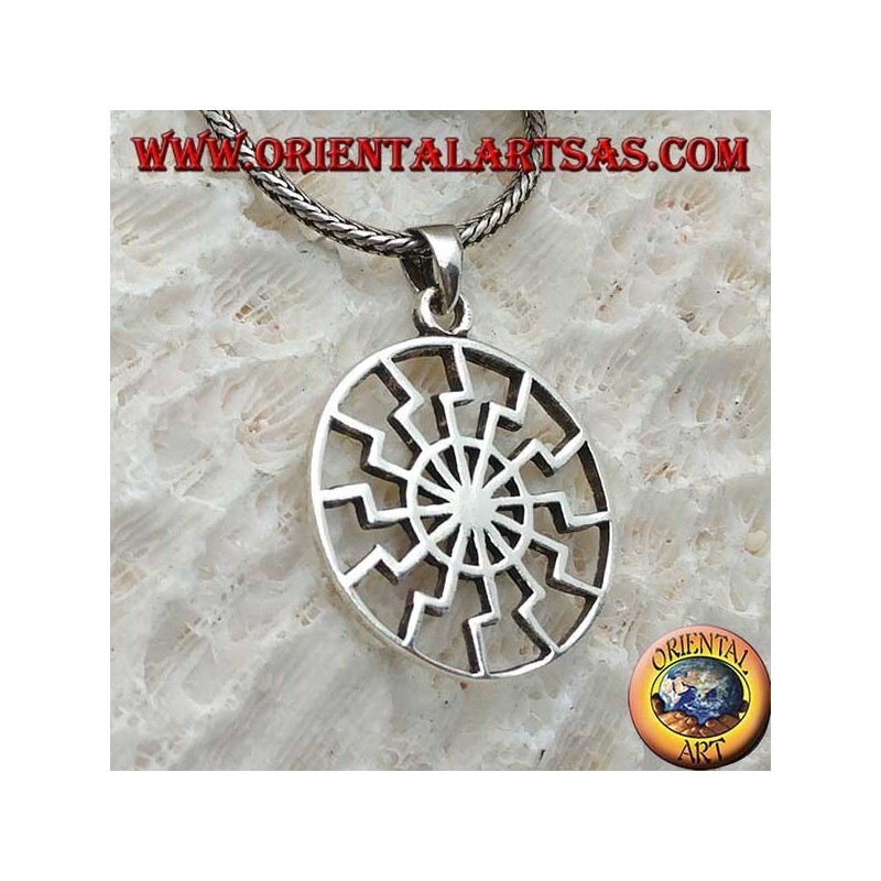 Silver pendant, black sun or simple solar wheel