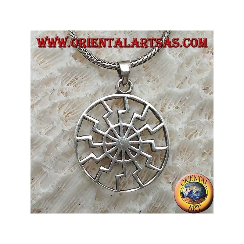 Silver pendant, black sun or simple solar wheel