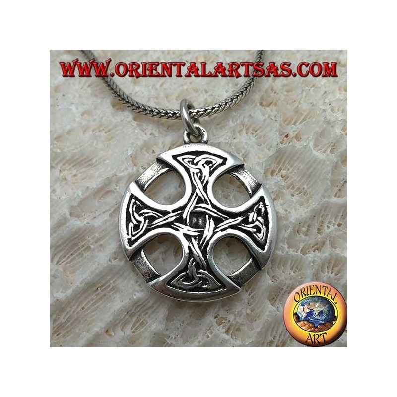 Silver pendant, Celtic cross on the disc with Tyrone knots on the tips connected together