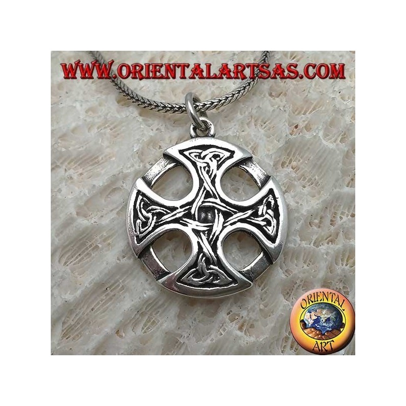 Silver pendant, Celtic cross on the disc with Tyrone knots on the tips connected together