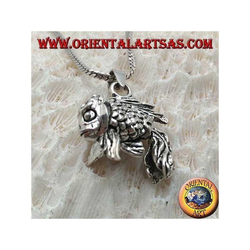 Silver pendant, fully mobile three-dimensional redfish