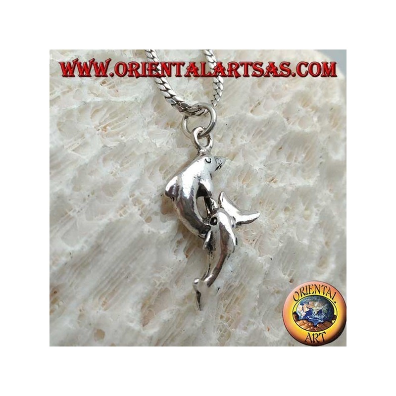 Pendentif en argent, paire de dauphins sauteurs