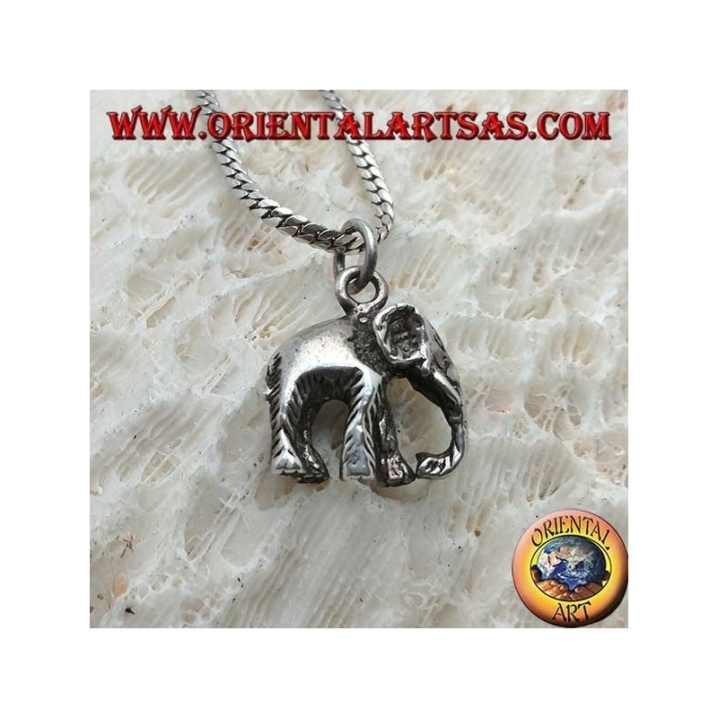 Colgante de plata, elefante indio con trompa tridimensional