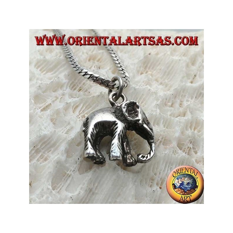Colgante de plata, elefante indio con trompa tridimensional