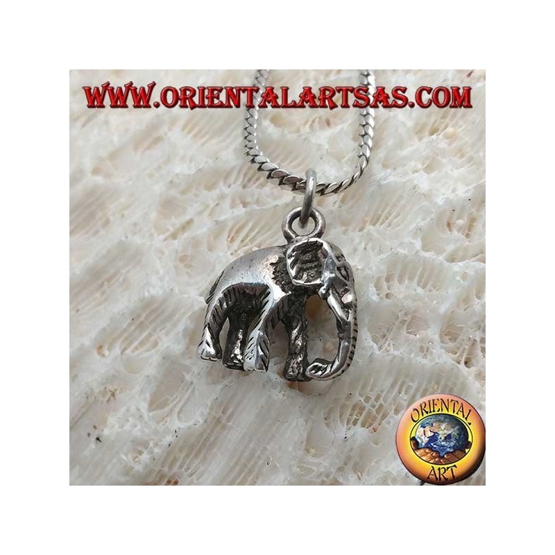 Silver pendant, Indian elephant with three-dimensional down trunk