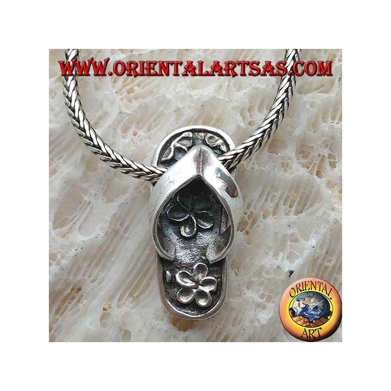 Inlaid flip-flop silver pendant