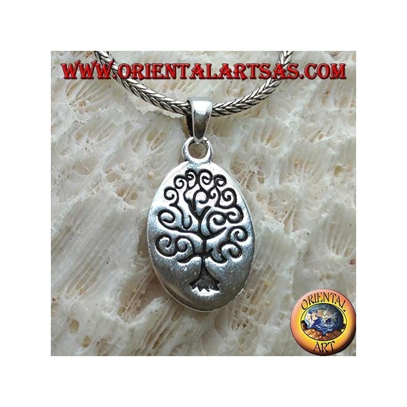 Pendentif en argent, plaque ovale gravée de l'arbre de vie dans le style Klimt