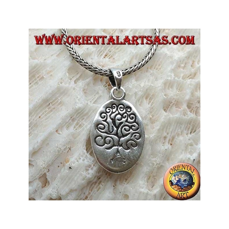 Colgante de plata, placa ovalada grabada con el árbol de la vida al estilo Klimt
