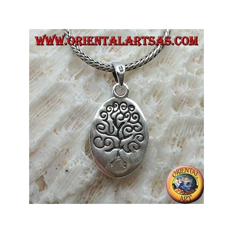 Pendentif en argent, plaque ovale gravée de l'arbre de vie dans le style Klimt